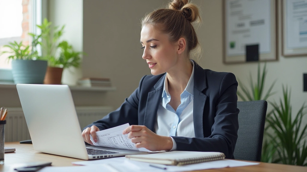 Профессиональное рабочее место с открытым ноутбуком, показывающим финансовые таблицы и диаграммы